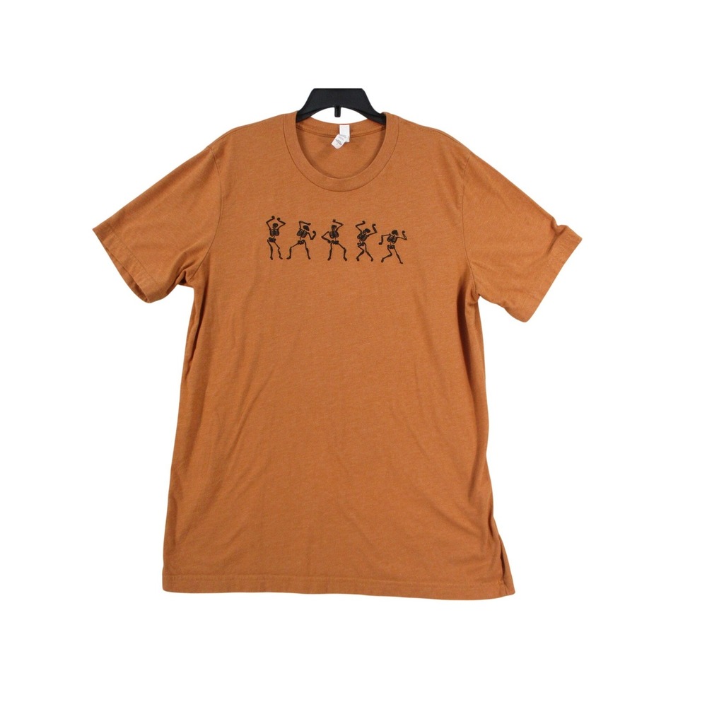 Bella Canvas Mens Large Dancing Skeletons Graphic T-Shirt Orange Heather Rust L